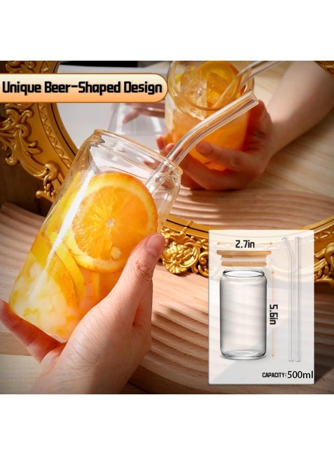 HOMESTAR 4Pcs Transparent Glass Cups With Lid And Straw, Heat-Resistant Cups Reusable Drinkware For Iced Coffee/Matcha/Juice Cold Beverages Coffee Bar Accessories Summer Water Bottle Gift, 500ml - Image 3