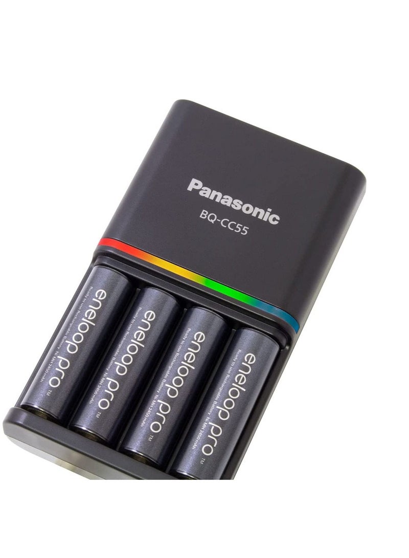 باناسونيك Eneloop Pro شاحن سريع مع 4 بطاريات AA مشحونة مسبقًا 2500 مللي أمبير  - Image 1