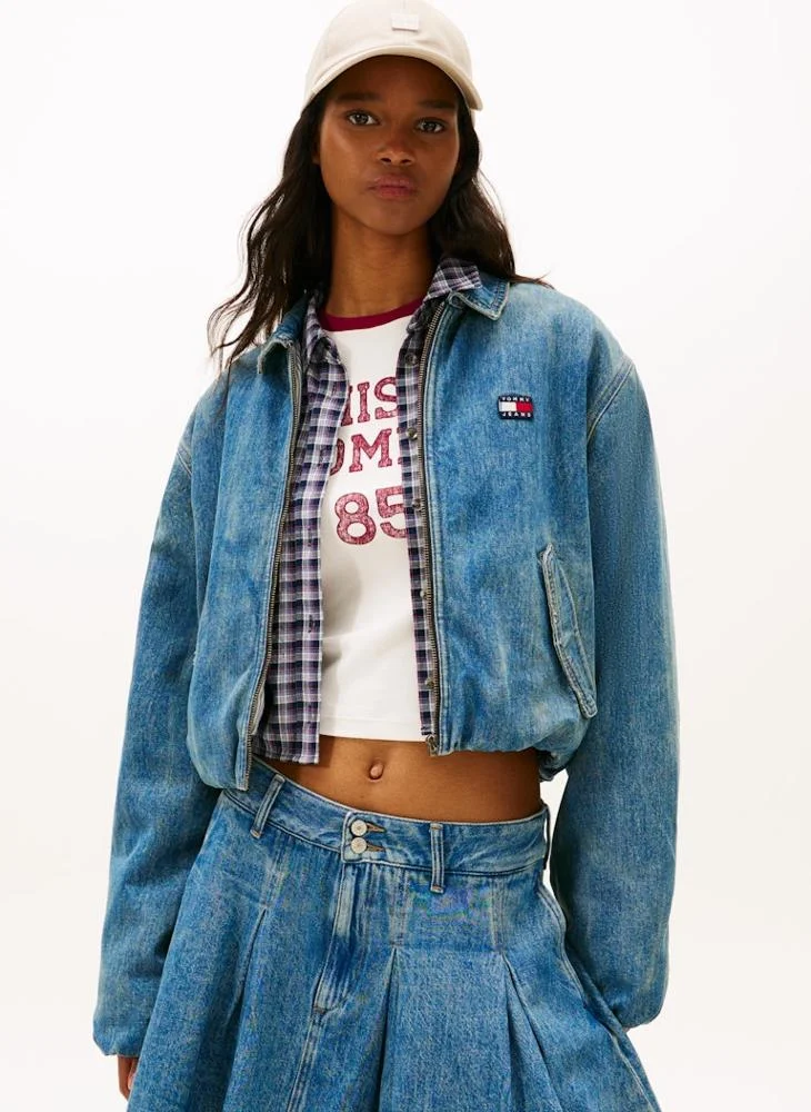 Logo Zip Through Denim Jacket
