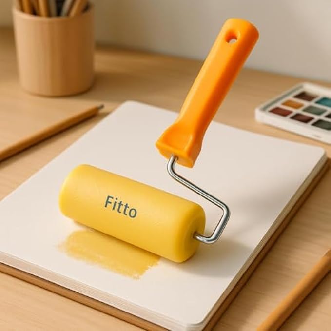 FITTO فرشاة طلاء فيتو الصفراء بغطاء ميكروفايبر 9 بوصة ومقبض مريح - أسطوانة طلاء الجدران، أسطوانة طلاء خالية من الوبر للداخل والخارج - Image 3
