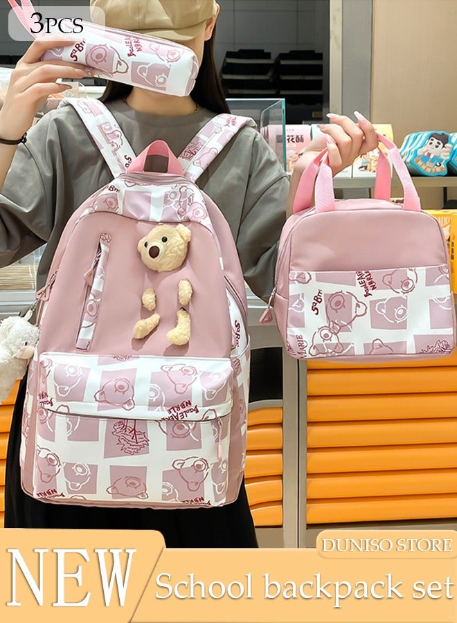 DUNISO 3PCS Kids School Backpack Set Canvas Laptop School Bag Sets for Kids with Lunch Bag,Pencil Box,Large-capacity Bookbag for Girls Boys Back to School Supplies - Image 1