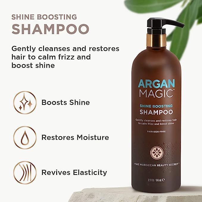 ARGAN MAGIC Hair Care Essentials Trio - Shine Boosting Shampoo | Moisturizing Conditioner | 10 in 1 Leave in Spray | Restores Shine & Elasticity | Hydrates | Detangles | Made in USA (32 oz / 8 oz) - Image 2