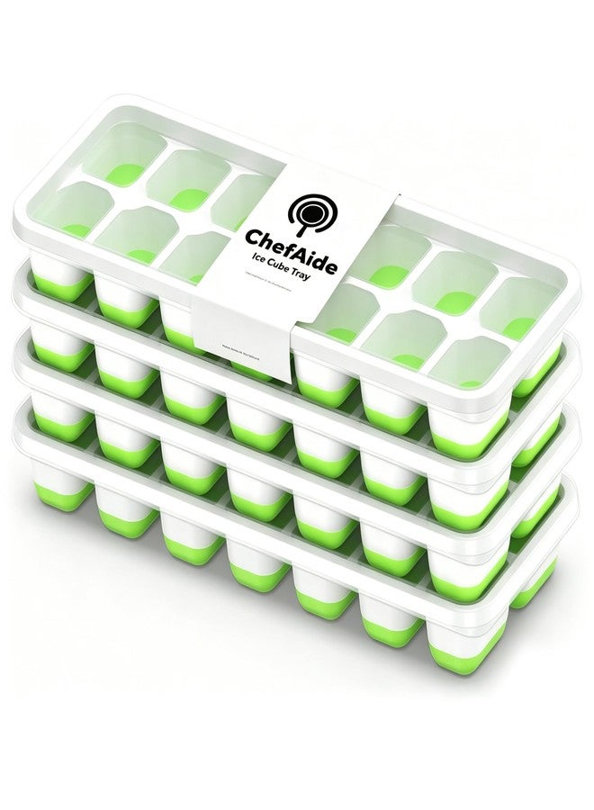 ChefAide 4‑Pack Ice Cube Trays with Lids, 56‑Cube Total Stackable Freezer Ice Trays, Durable Silicone & Plastic Easy‑Release Ice Molds for Cocktails, Coffee & Drinks - Image 1