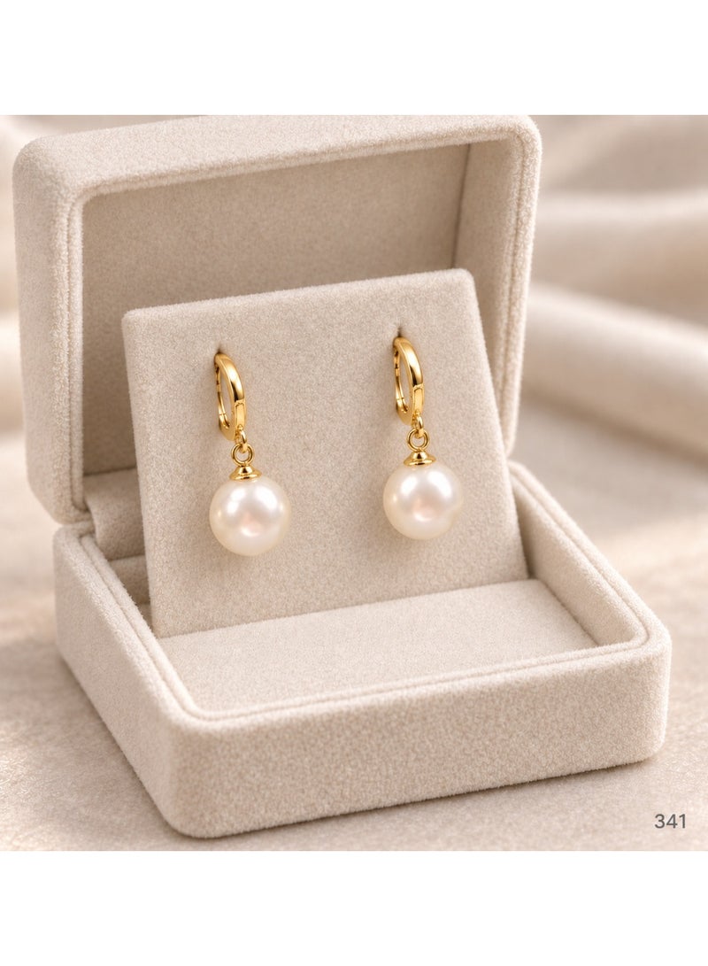 3Diamonds Dangle Hoop Earrings with Pearl-Style Drops, Gold Plated Finish - Image 3