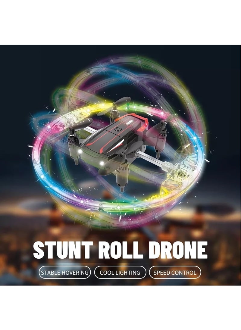 RC Mini Stunt Rolling Drone with Colorful Lights - 360° Rotation & Obstacle Avoidance for Teens & Adults RC Mini Stunt Drone Colorful Lights Drone 360-Degree Rotation Drone Black Color