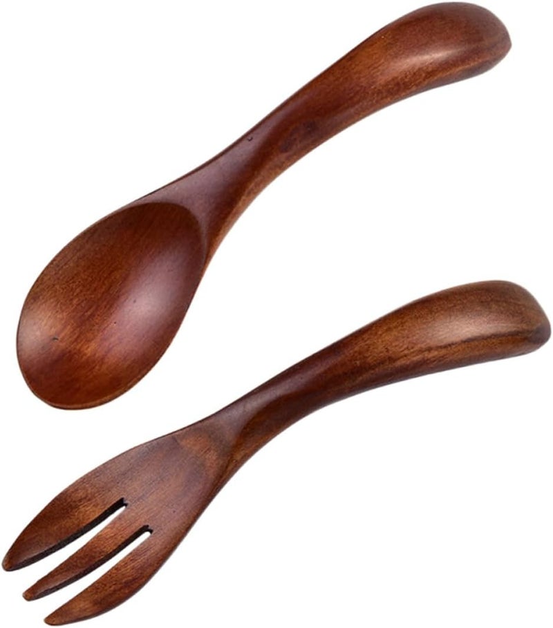 Wooden Cutlery Set, Japanese Style Fork and Spoon Set, Portable Household Flatware, 11.5×2.5cm Size, Safe Solid Feeding Utensils for Boys - Image 1