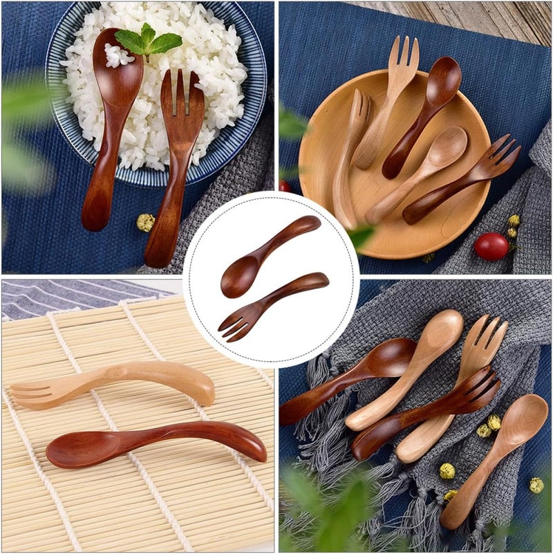 Wooden Cutlery Set, Japanese Style Fork and Spoon Set, Portable Household Flatware, 11.5×2.5cm Size, Safe Solid Feeding Utensils for Boys - Image 5