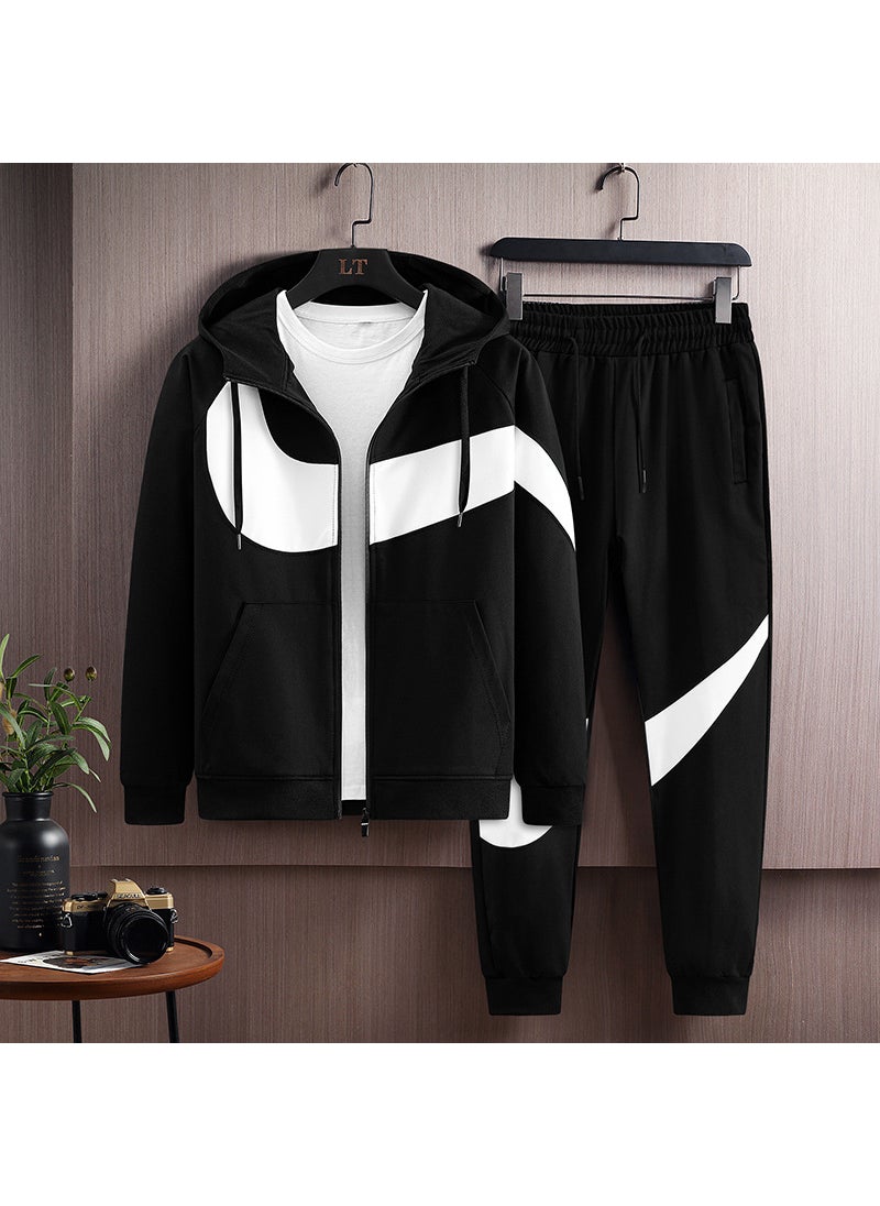 2024 Mens Spring Autumn Sports Casual Hooded Tracksuit Set Black and White - pzsku/ZCCB50D224DC5C3000010Z/45/_/1730880381/3b8d5322-7ac1-460d-9f6f-7e1253574eed