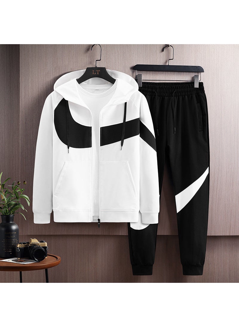 2024 Mens Spring Autumn Sports Casual Hooded Tracksuit Set Black and White - pzsku/ZCCB50D224DC5C3000010Z/45/_/1732185344/8459227b-257c-4e88-8f7b-4ed6ccd02286