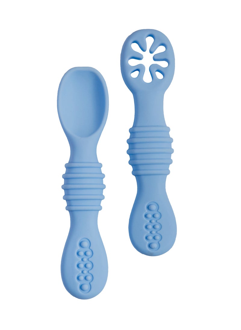 Babies Basic BabiesBasic Soft Tip BPA Free Silicone First Stage Training Spoon with Masher- Sky Blue  - Image 1