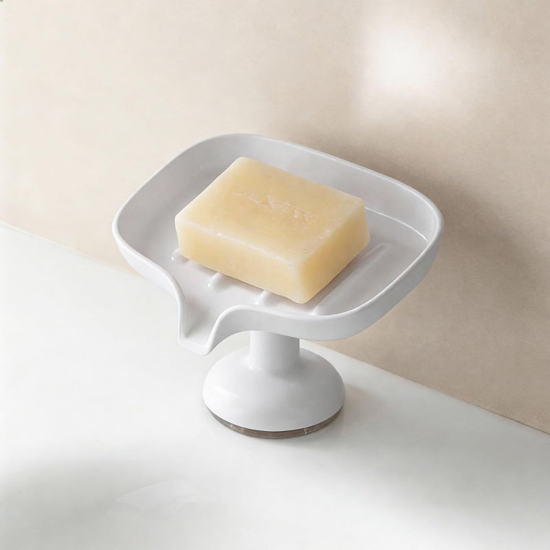 PAVSTINE Self-Draining Soap Dish with Suction Cup, Stand Bar Soap Holder, No Drill Removable Sponge Tray for Shower, Bathroom, Kitchen Sink, Easy to Clean & Keeps Dry, White - Image 1