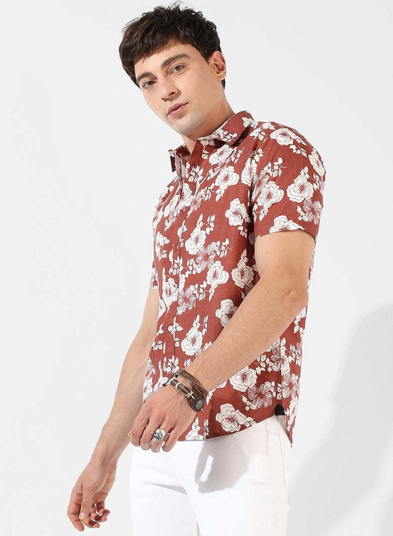 Campus Sutra Men's Brown Printed Regular Fit Casual Shirt  - Image 3