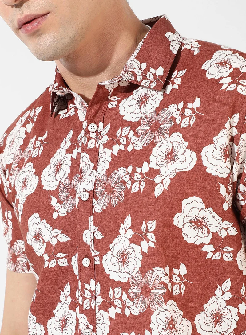 كامبوس سوترا Men's Brown Printed Regular Fit Casual Shirt