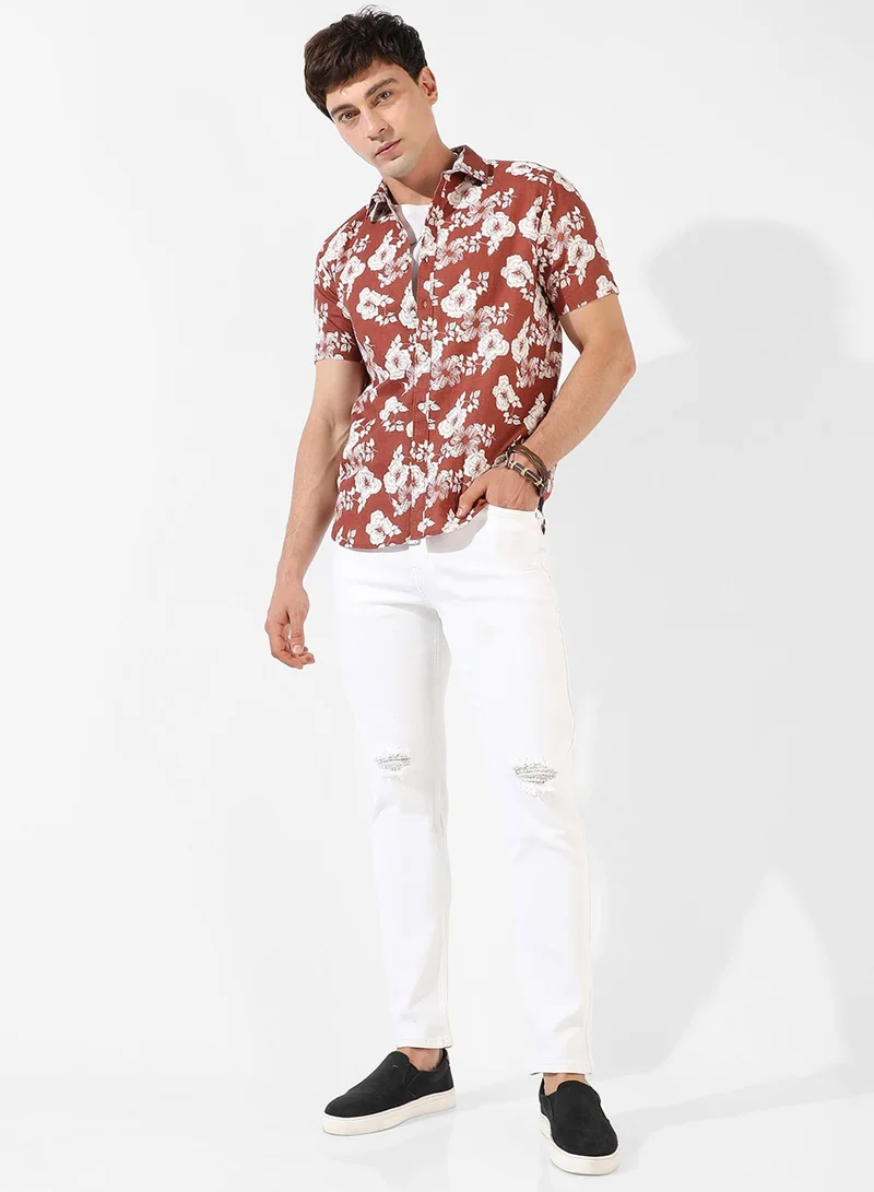 كامبوس سوترا Men's Brown Printed Regular Fit Casual Shirt
