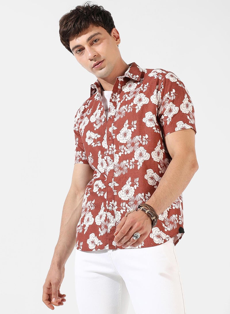 Campus Sutra Men's Brown Printed Regular Fit Casual Shirt  - Image 2