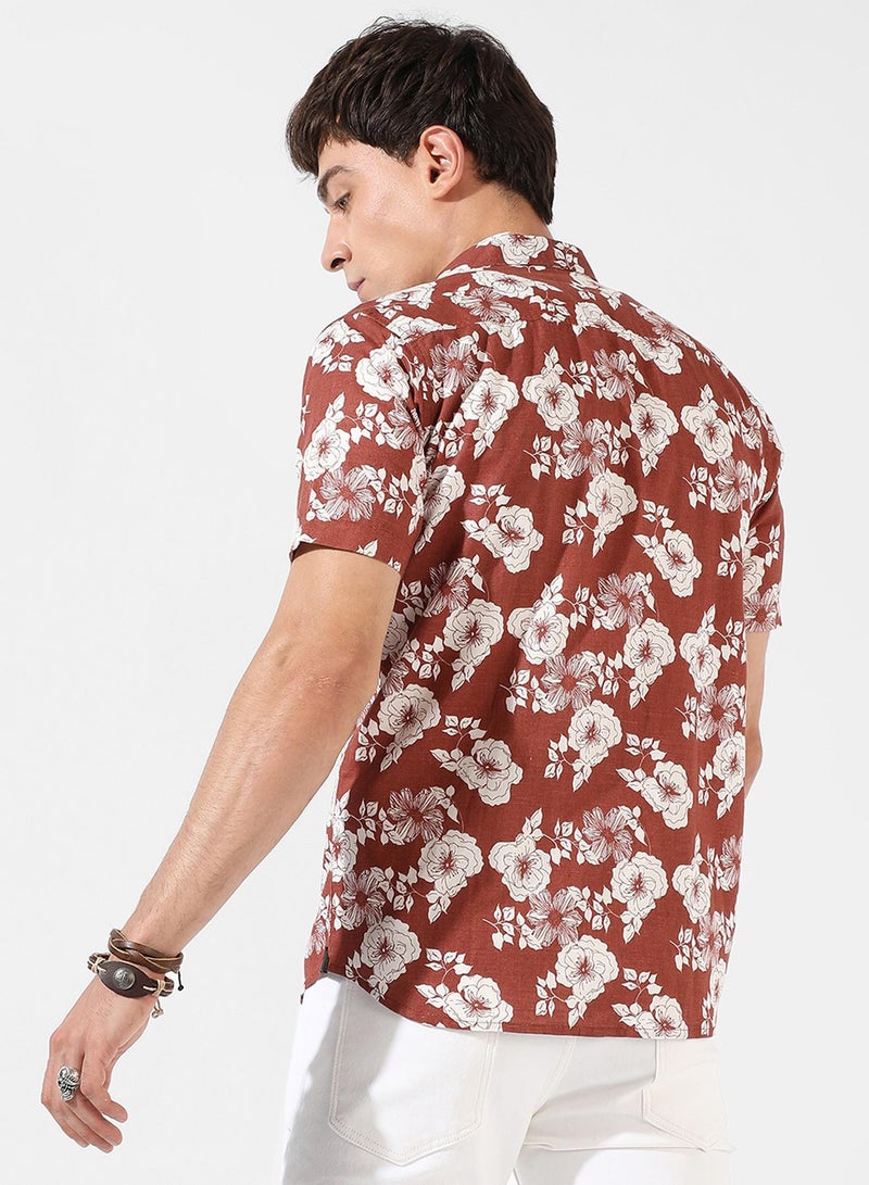 Campus Sutra Men's Brown Printed Regular Fit Casual Shirt  - Image 5