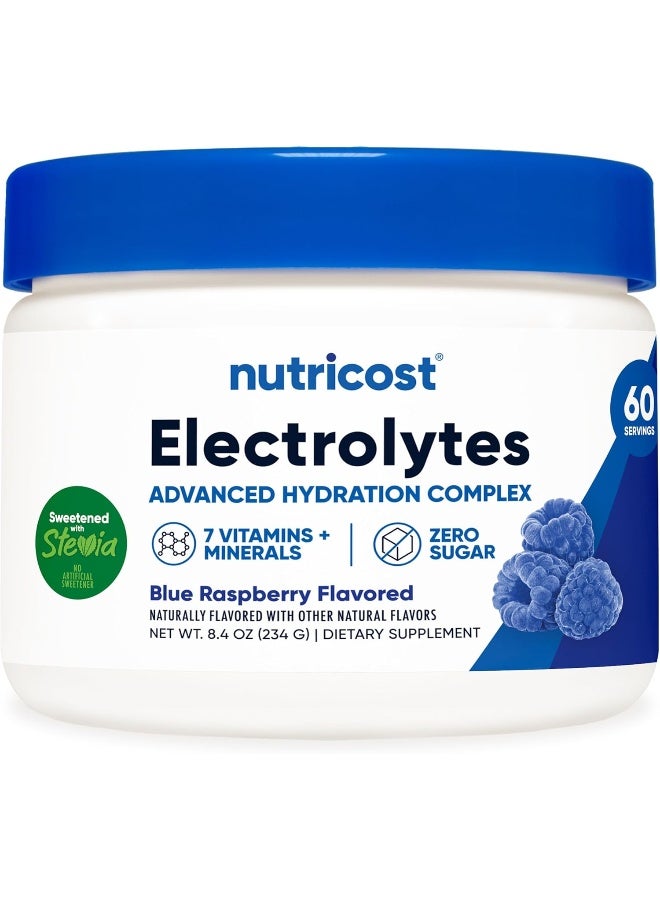 Nutricost Electrolyte Complex Powder (60 Servings, Blue Raspberry) - Hydration Supplement Drink Mix with Vitamins and Minerals - Image 1