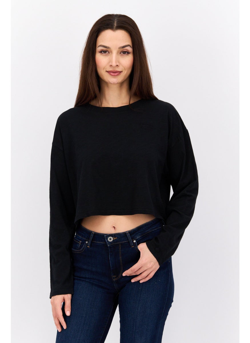 Pepe Jeans Women Crew Neck Long Sleeve Plain Top, Black  - Image 1