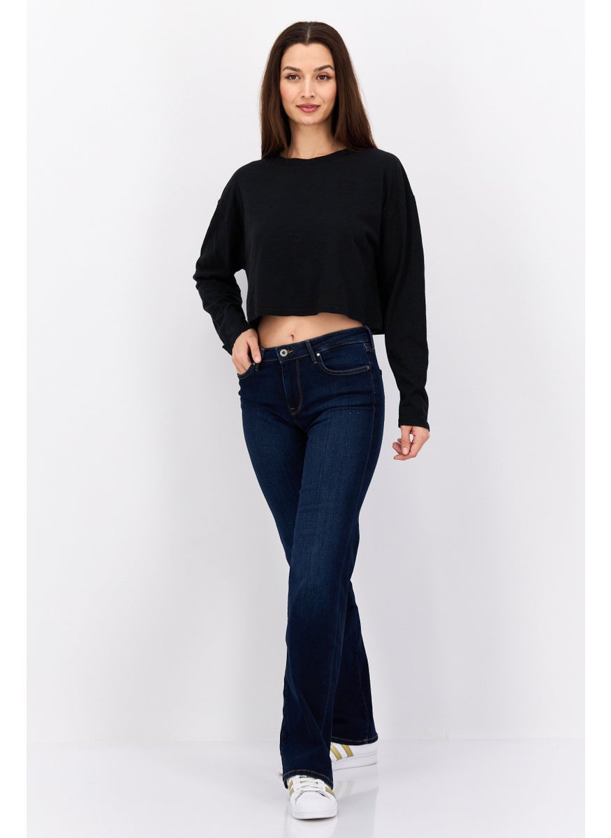 Pepe Jeans Women Crew Neck Long Sleeve Plain Top, Black  - Image 4