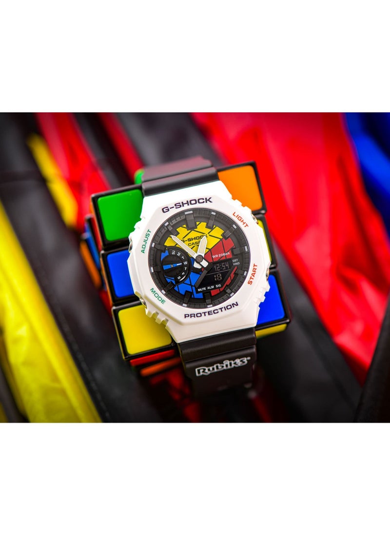 CASIO - Casio Men Watch G-Shock Analog Digital Rubik’s Cube Multi color Dial Resin Band Octagonal bezel shape GAE-2100RC-1ADR. - Image 1
