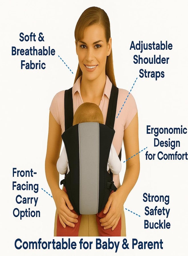 DTR Creation Adjustable Baby Carrier for Newborn & Infants (0-18 Months, Black & Grey) | Soft Breathable Cotton Fabric | Front & Back Carry Positions | Safety Buckle Support - Image 5