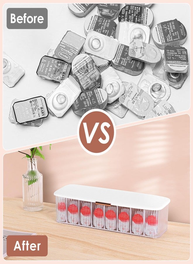 MoKo Cosmetic Contact Lens Storage Organizer Cases with Compartment, Durable Simple Daily Disposable Contact Lenses Case Container Box for All Brands, Clear + White - Image 2