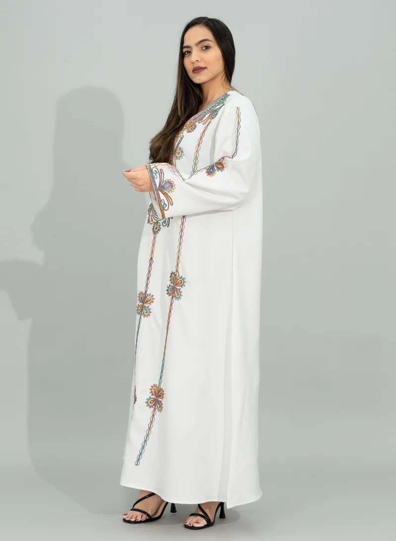 IKKXA Embroidered and Crystal Jalabiya CJ1101 White