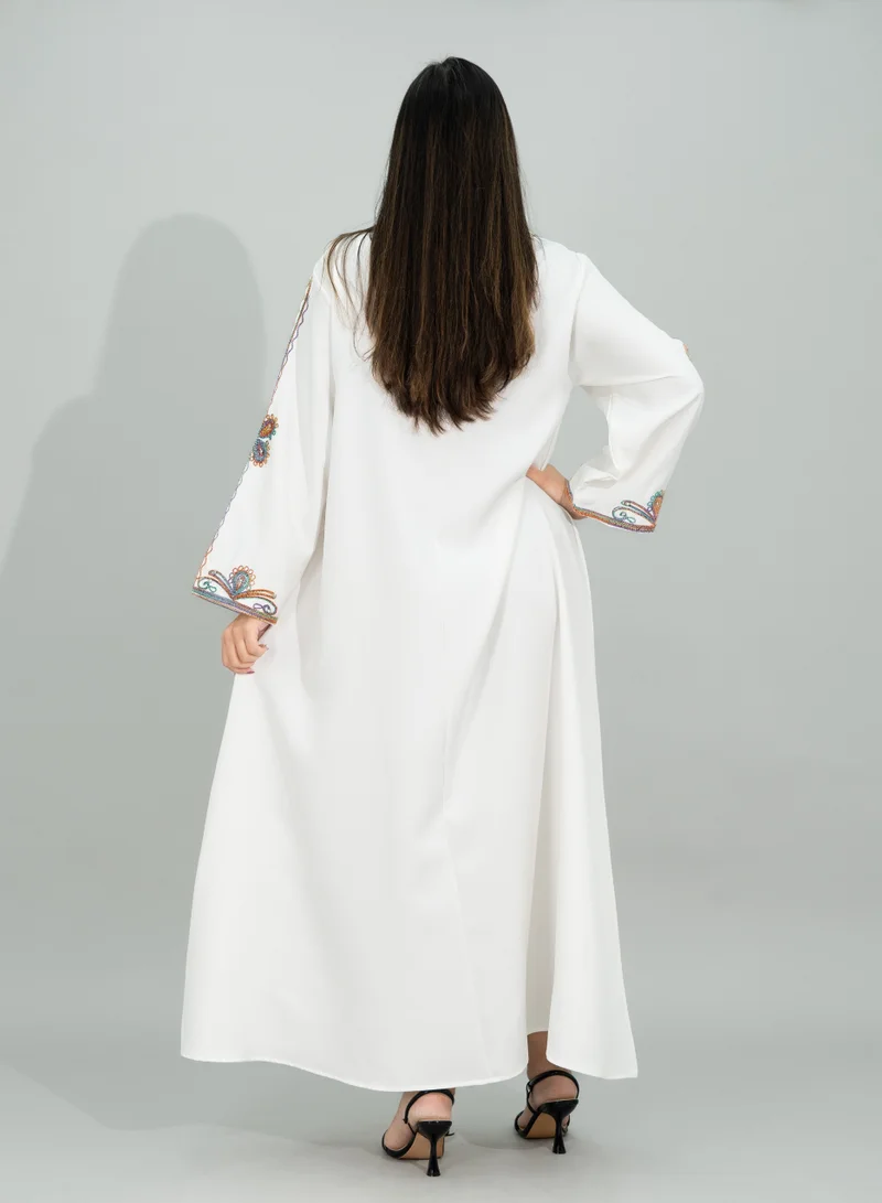 IKKXA Embroidered and Crystal Jalabiya CJ1101 White