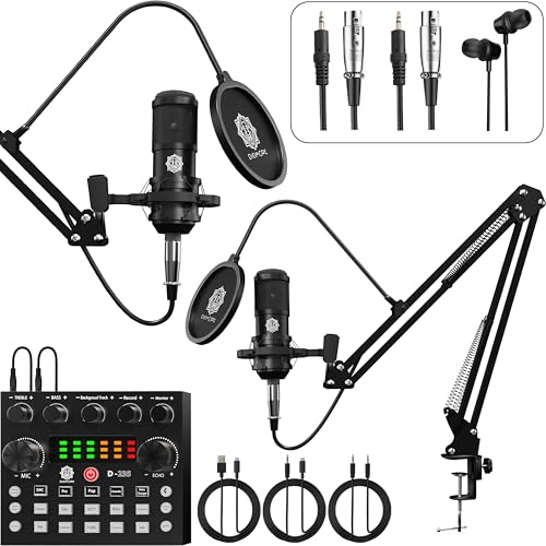 DIGIMORE Dual Condenser Microphone Kit for Singing with V8 Sound Card | Studio Recording Equipments Full Set, Voice Recorder Mic, Karaoke, Gaming, Podcast & Lecture (D-432) - Image 1