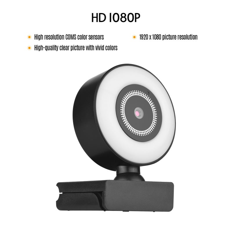 كاميرا ويب عالية الدقة بدقة 1080P يتكيف مع منفذ USB بدون حاجة لتثبيت برامج، بميكروفون داخلي ومصباح إضاءة مدمج، مناسبة لأجهزة الكمبيوتر المحمولة والكمبيوتر المكتبي لاجتماعات الفيديو والشات بالفيديو والتدفق المباشر والتدريس عبر الإنترنت - Image 5