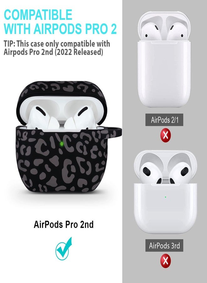 جراب سيليكون ناعم ومرن لسماعات AirPods Pro 2 من Gawnock بنقشة جلد النمر، غطاء ناعم ومرن لسماعات AirPods Pro من الجيل الثاني، غطاء بنقشة زهور للنساء والفتيات مع سلسلة مفاتيح - رمادي بنقشة جلد النمر/الفهد - Image 2