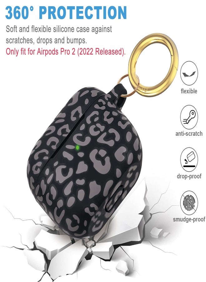 جراب سيليكون ناعم ومرن لسماعات AirPods Pro 2 من Gawnock بنقشة جلد النمر، غطاء ناعم ومرن لسماعات AirPods Pro من الجيل الثاني، غطاء بنقشة زهور للنساء والفتيات مع سلسلة مفاتيح - رمادي بنقشة جلد النمر/الفهد - Image 5