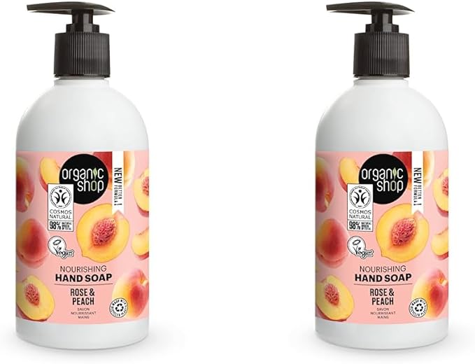 Organic Shop Nourishing Hand Soap Rose and Peach 500ml Pack of 2 - Image 1
