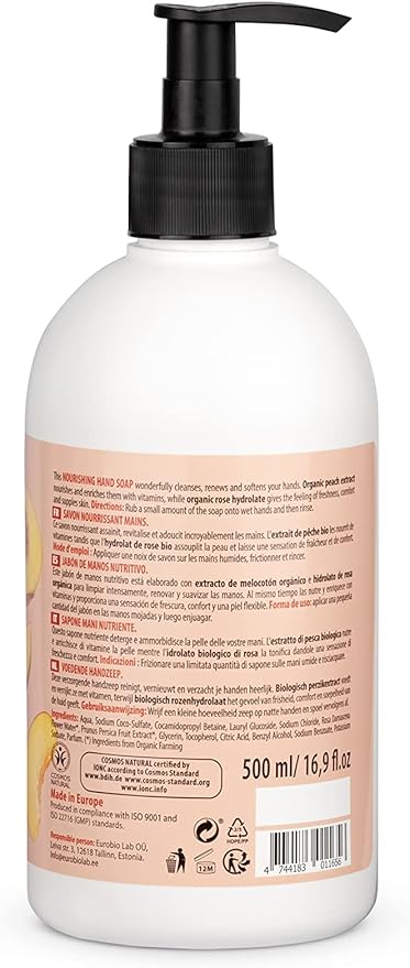 Organic Shop Nourishing Hand Soap Rose and Peach 500ml Pack of 2 - Image 2