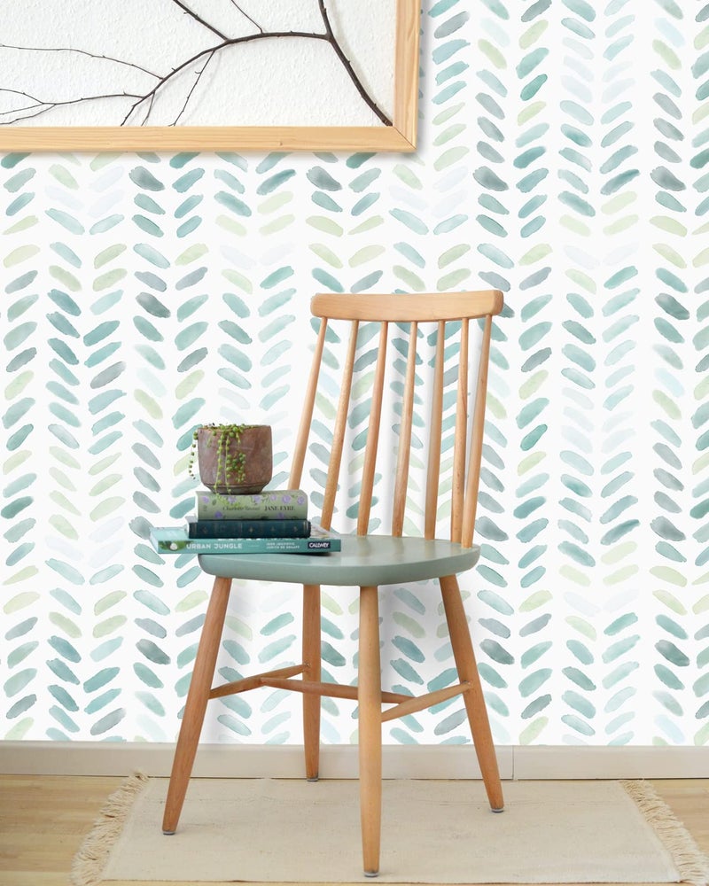 Sevalo Green and White Wallpaper Peel and Stick Wallpaper Boho 173inW 788inLContact Paper for Cabinets Green Herringbone Contact Paper SelfAdhesive Removable Bedroom Bathroom Waterproof Teal Kids