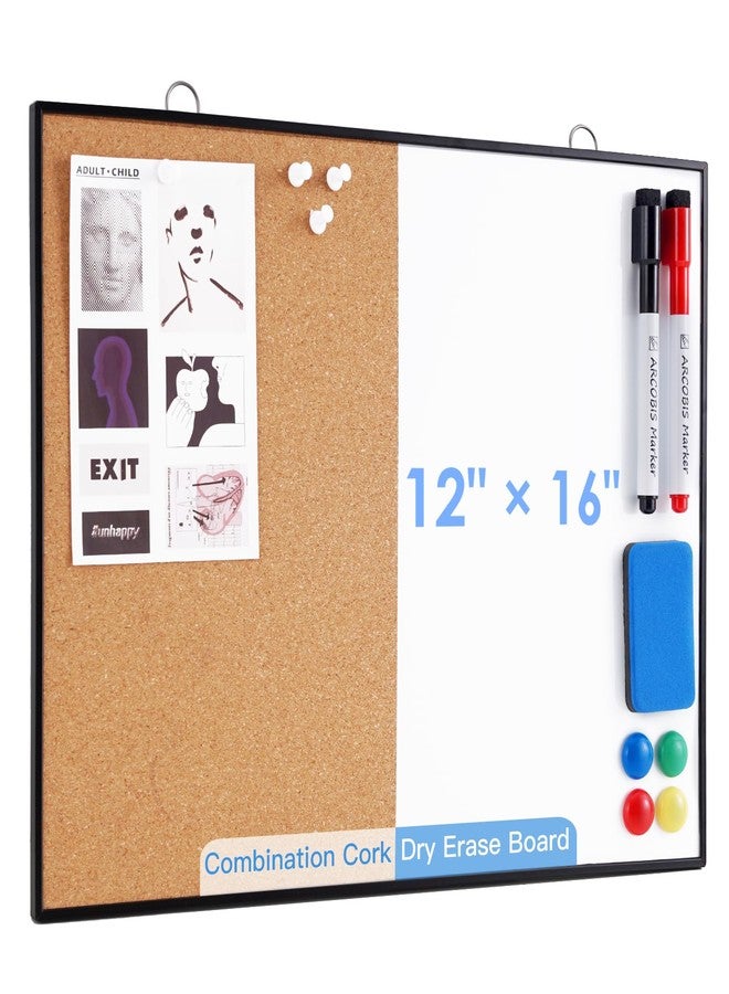 ARCOBIS Cork Board White Board Combo, 12"X16" Small Bulletin Board for Wall, Double-Sided Magnetic Dry Erase Corkboard, Vision Whiteboard for Office,Home,School, Black - Image 1
