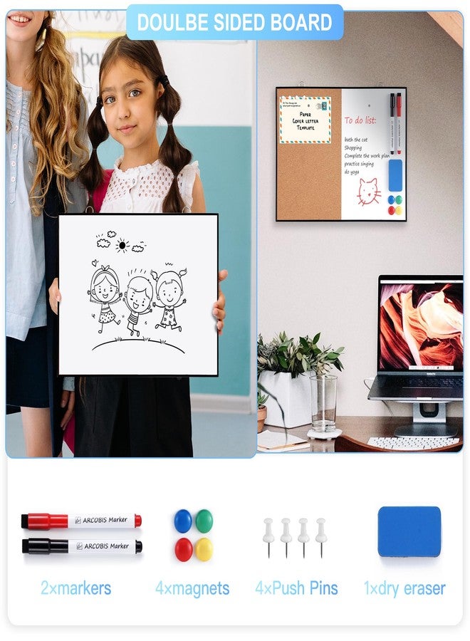 ARCOBIS Cork Board White Board Combo, 12"X16" Small Bulletin Board for Wall, Double-Sided Magnetic Dry Erase Corkboard, Vision Whiteboard for Office,Home,School, Black - Image 3