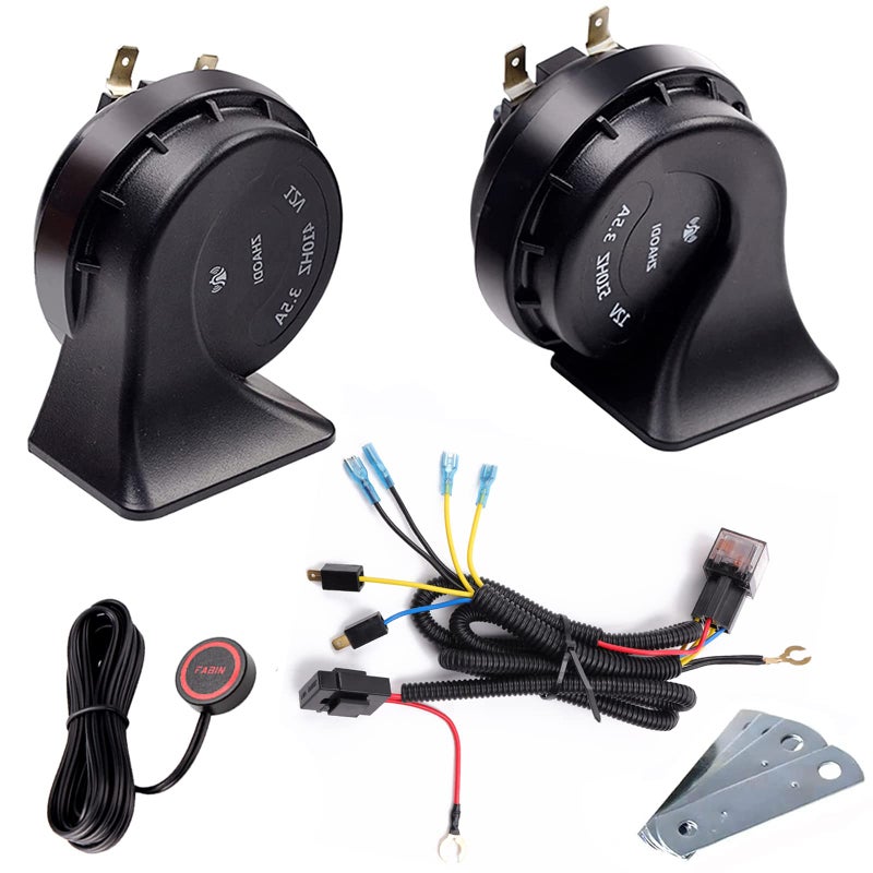 Car Horn 12V Truck Horns with Button Kit Waterproof 125dB High Low Tone Dual Snail Universal Fit Super Loud with Relay harness Suitable for most vehicles RVs pickups and offroad cars