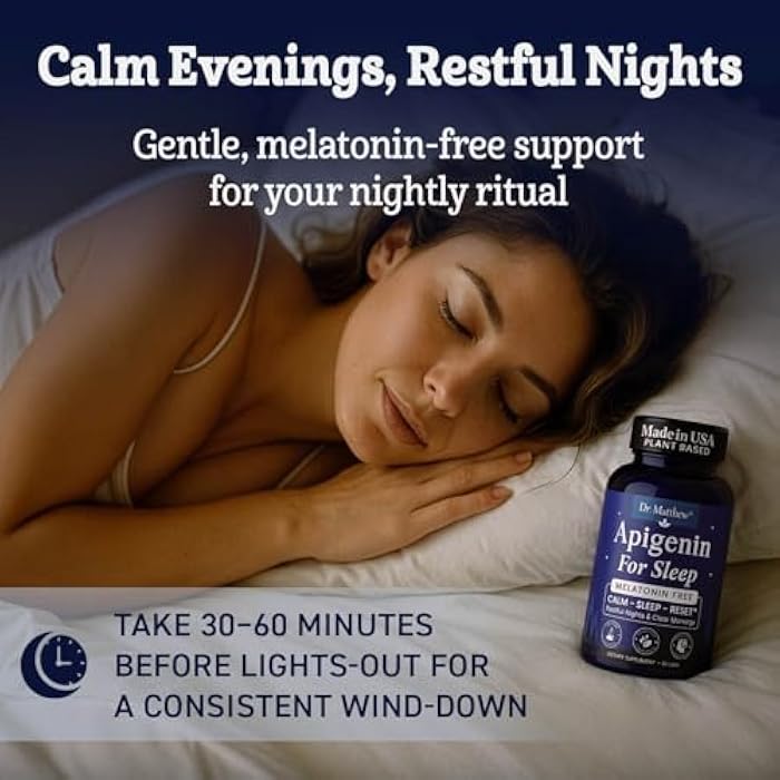 Dr. Matthew Apigenin Supplement for Sleep. Best Natural Sleep Aid Without Melatonin for Adults. With L-Theanine & Magnesium. Plant-Based Nighttime Support. Apigenina Suplemento. - Image 2