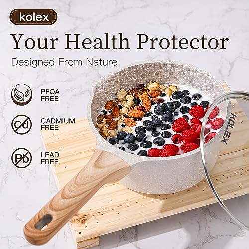 KOLEX 2 Quart Nonstick SaucePan With Lid, Nonstick Granite Saucepan for All Stove Top, SaucePan Small Soup Pot MilkPan with Pour Spouts, PFOA Free, Induction Competiable (White Granite, 2 Qt) - Image 2