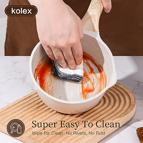KOLEX 2 Quart Nonstick SaucePan With Lid, Nonstick Granite Saucepan for All Stove Top, SaucePan Small Soup Pot MilkPan with Pour Spouts, PFOA Free, Induction Competiable (White Granite, 2 Qt) - Image 3