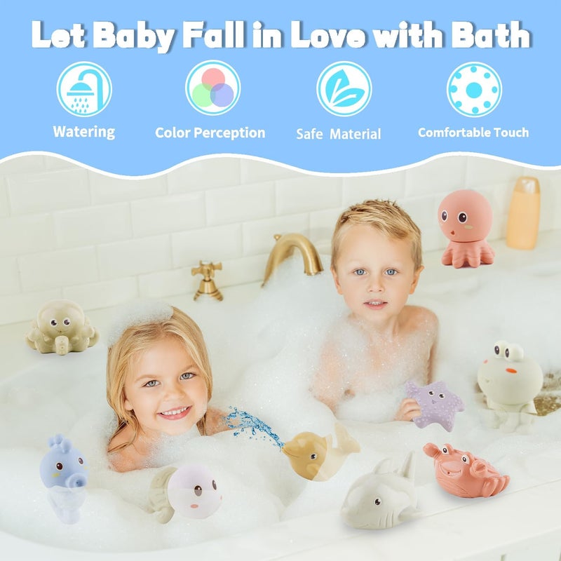 AMCHSURI Bath Toys for Babies 6-12 Months,10 PCS Mold Free Baby Bath Toys Ocean Animals Bathtub Float Toy for Water Play Kids Preschool Education Toy Christmas Birthday Baby Gifts - Image 3