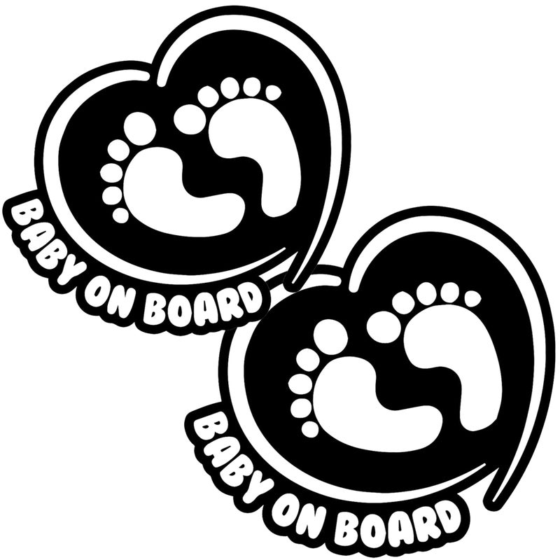 TOTOMO Baby on Board Sticker for Cars Funny Cute Safety Caution Decal Sign for Car Window and Bumper No Need for Magnet or Suction Cup  Footprint in Heart 2 Pack