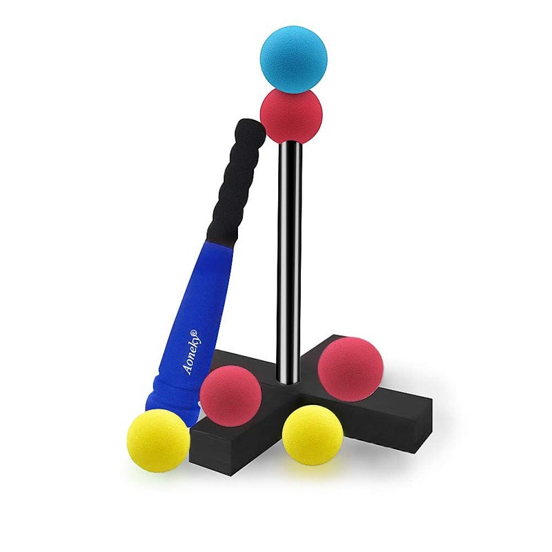 Aoneky Mini Foam Tball Set for Toddlers 13 Years Portable Baseball Toy Set with Foam Bat 5 Balls TBall Stand Carry Bag Safe Soft TBall for Boys Girls Indoor Outdoor Play - Image 2