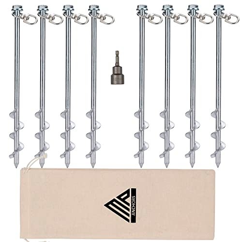 MightyPhine Earth Anchors - 12" Set of 8 Heavy Duty Ground Stakes - Screw in Anchors for Mobile Homes, Sheds, Swing Sets, Trees & Canopies - Includes Drill Bit - Image 1