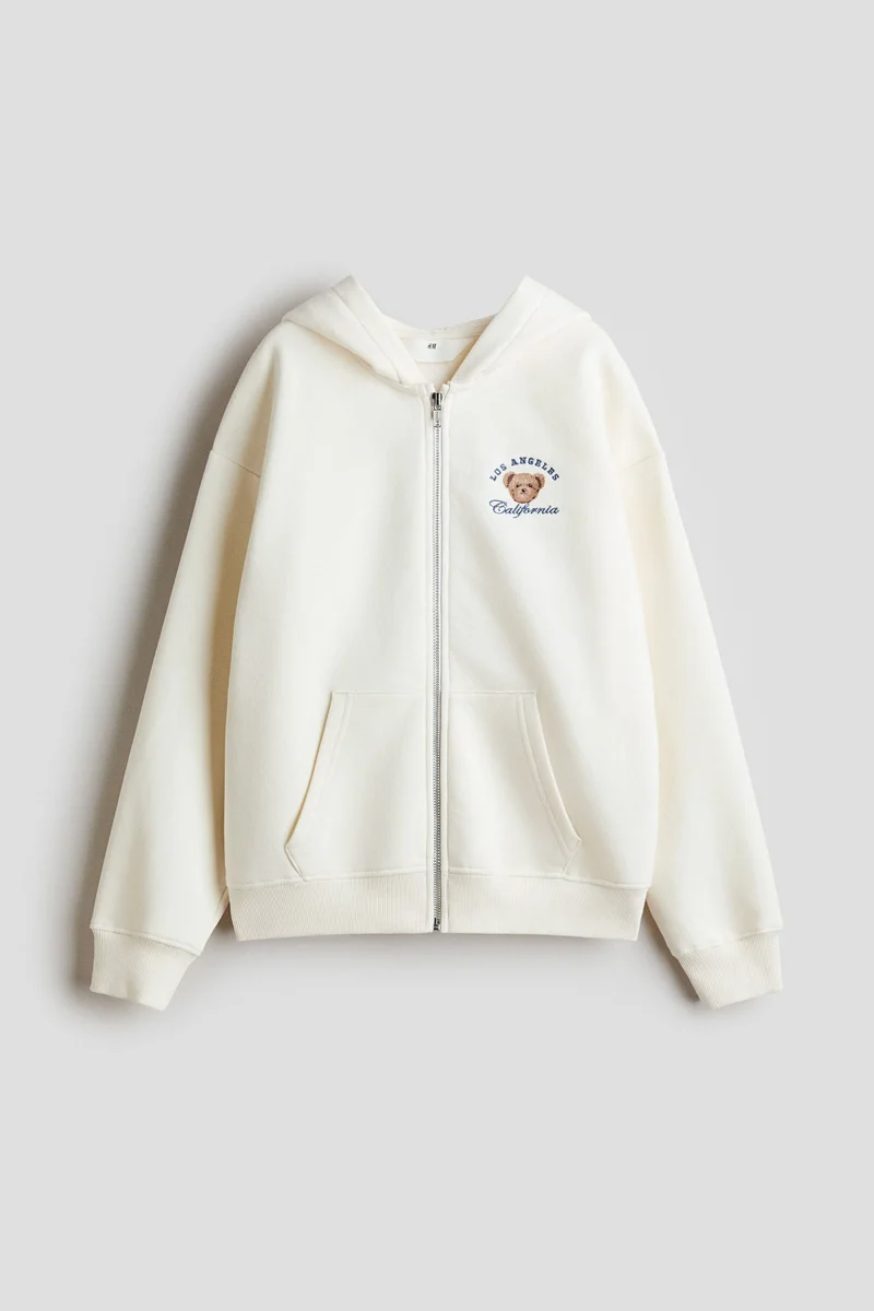 H&M Embroidery-motif zip-through hoodie