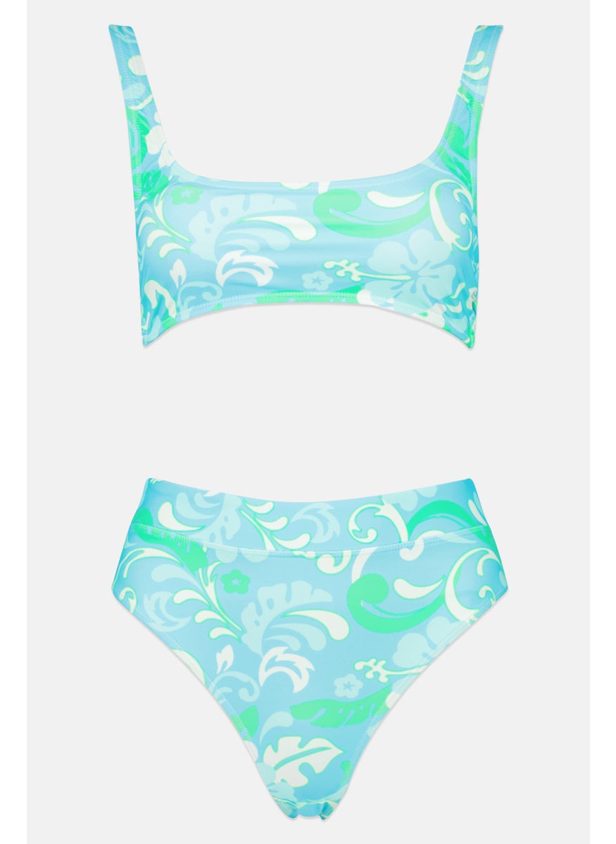 California Sunshine - Women 2 Pcs Padded Heart Print Bikini Set, Light Blue - Image 1