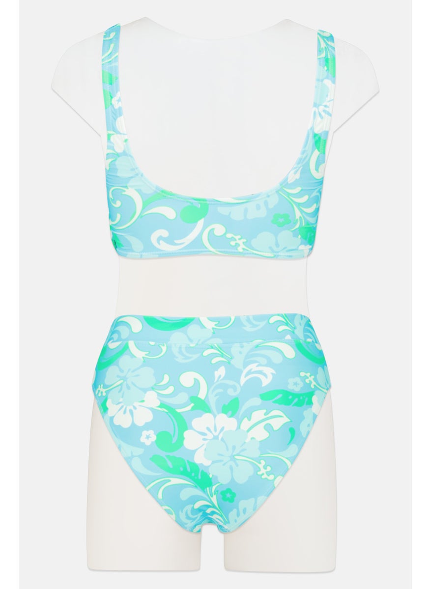 California Sunshine - Women 2 Pcs Padded Heart Print Bikini Set, Light Blue - Image 1