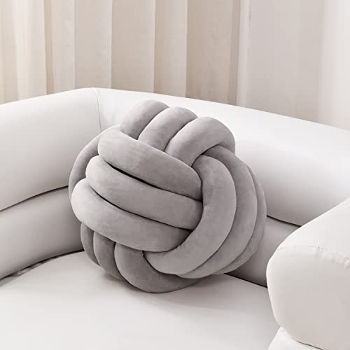 Sioloc Soft Knot Ball PillowsRound Throw Pillow Cushion Home Decoration Plush PillowThrow Knotted Pillow Handmade Round Plush Pillow106inchesGrey