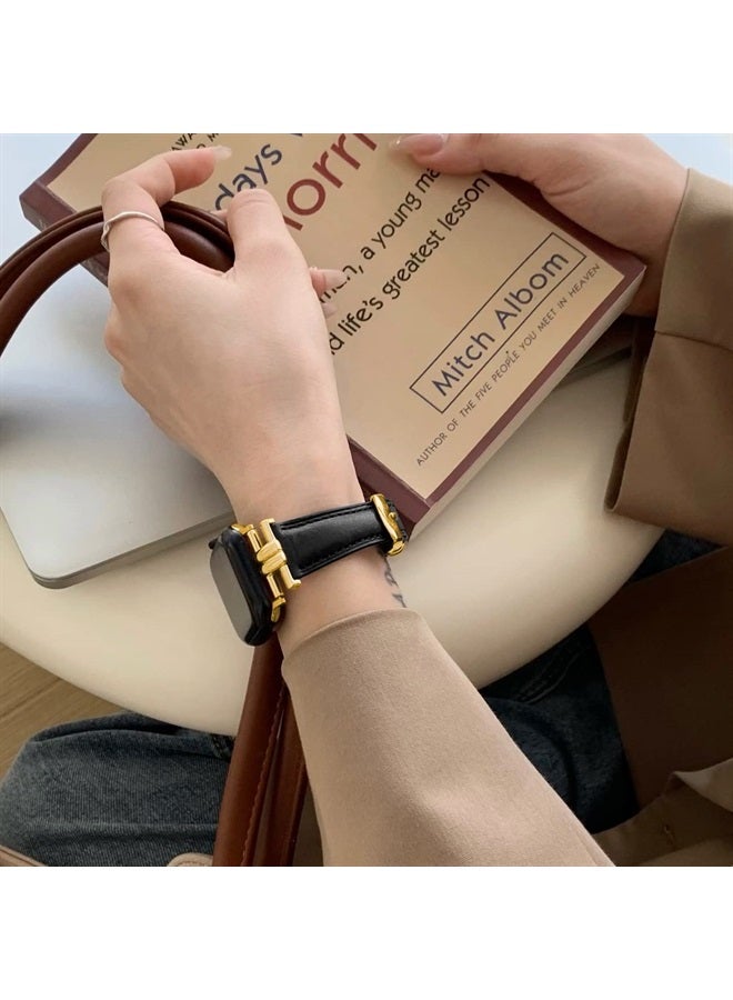 Juntan Leather Slim Band Compatible for Apple Watch 38mm 40mm 41mm Band,Genuine Black Leather I-Shape Watch Strap Bracelet with Stainless Buckle for iWatch Women Bands Series 8 7 6 5 4 3 2 1 SE - Image 3